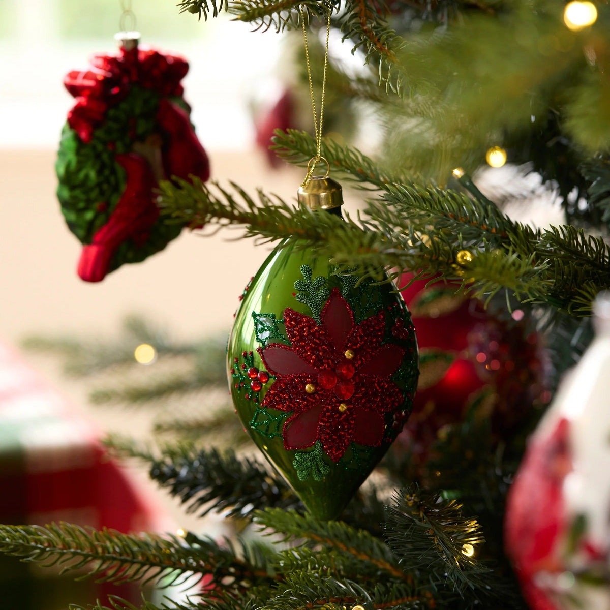 Elaborate Poinsettia Drop Bauble