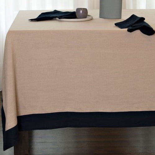 Table Cloth Natural Navy 180 x 330